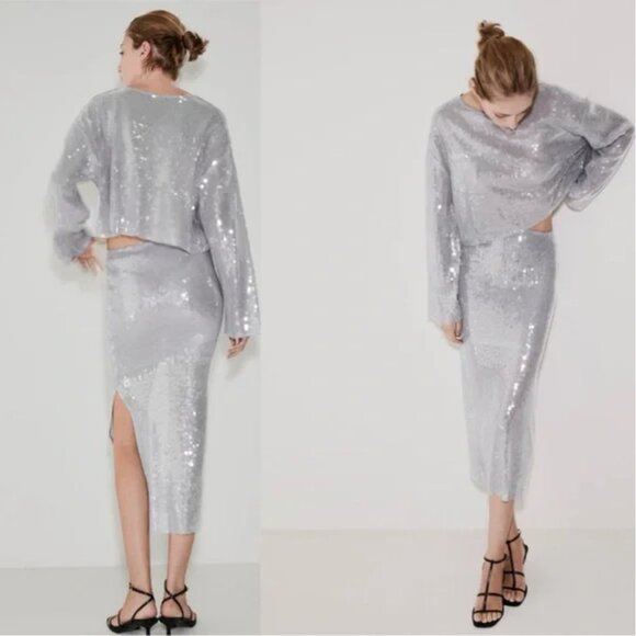 Zara Sequin Midi Skirt 7901/863 - Picture 6 of 11